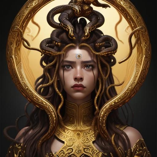Medusa with Golden Snakes: Digital Matte Painting