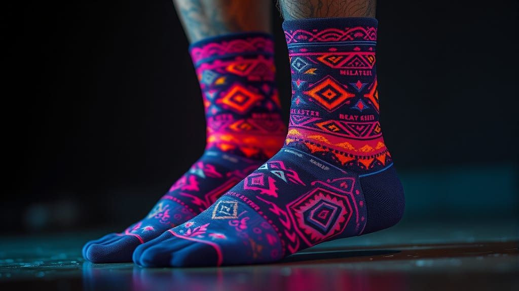 Vibrant Sock Design with Intricate Patterns in HDR