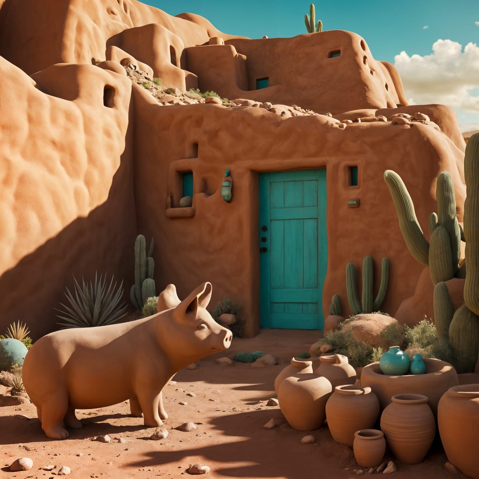 Adobe House with Navajo Pig Statue