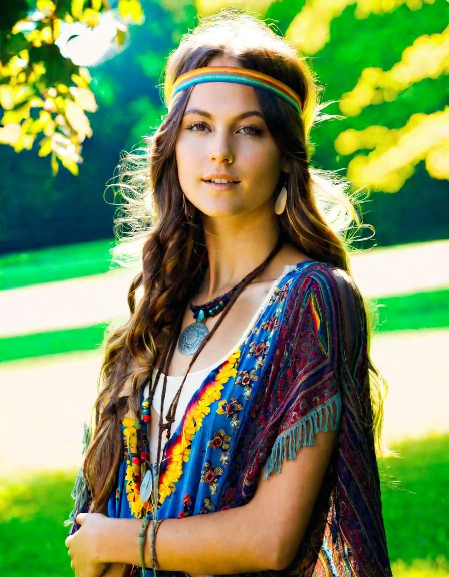 Hippie Woman Portrait in Park Setting