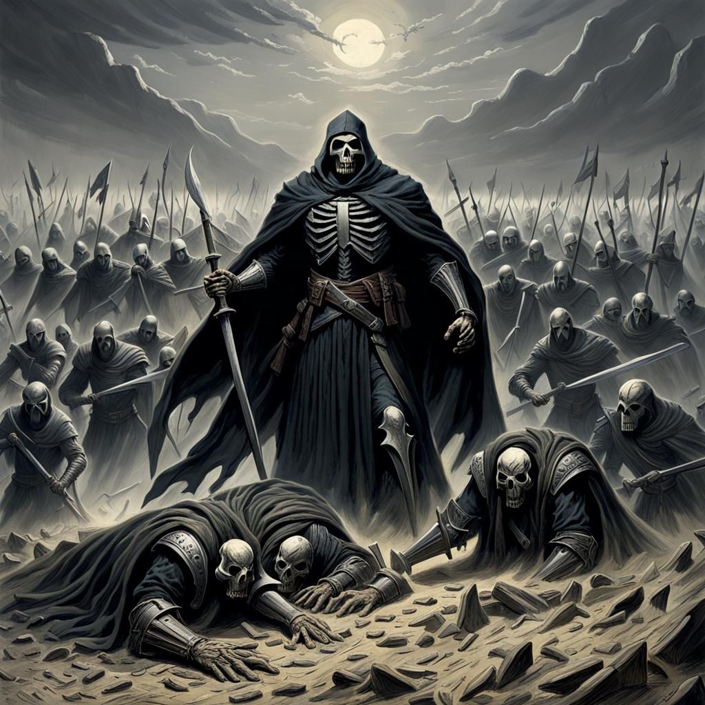 Reaper Devouring Souls of Warriors on Battlefield