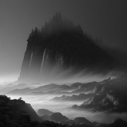 Eerie Tuba Copo in Foggy Forest: Charcoal Drawing