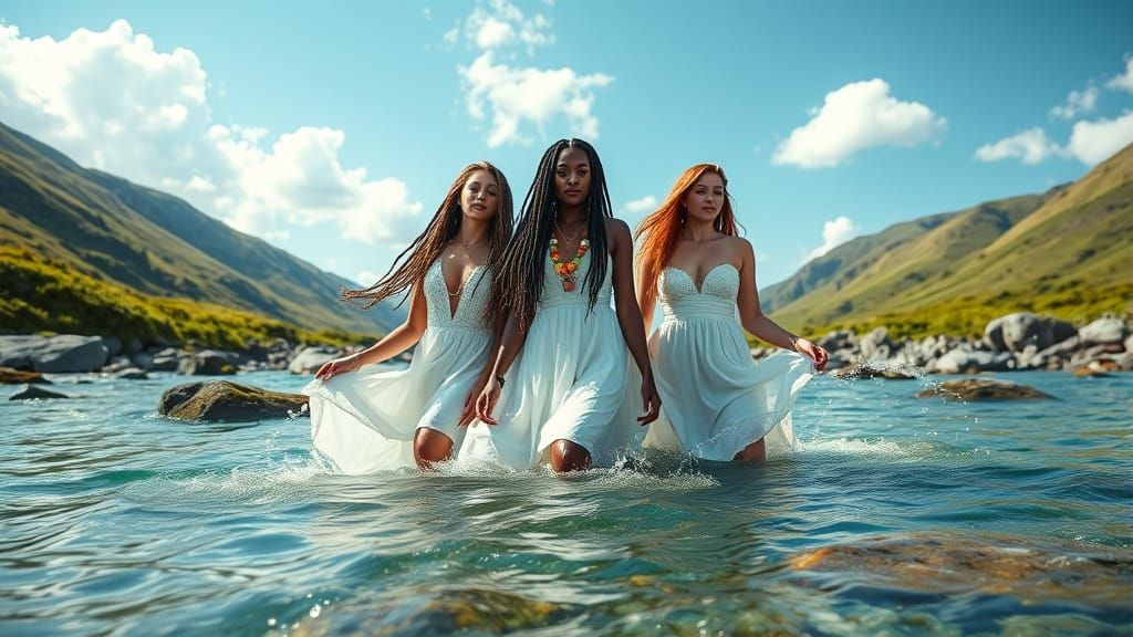 Women in River, Digital Art Style