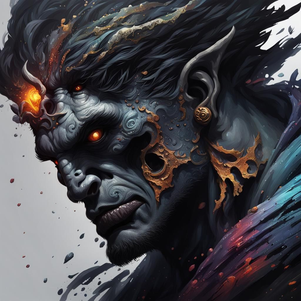 Hyperrealistic Black Hades Portrait with Dramatic Lighting