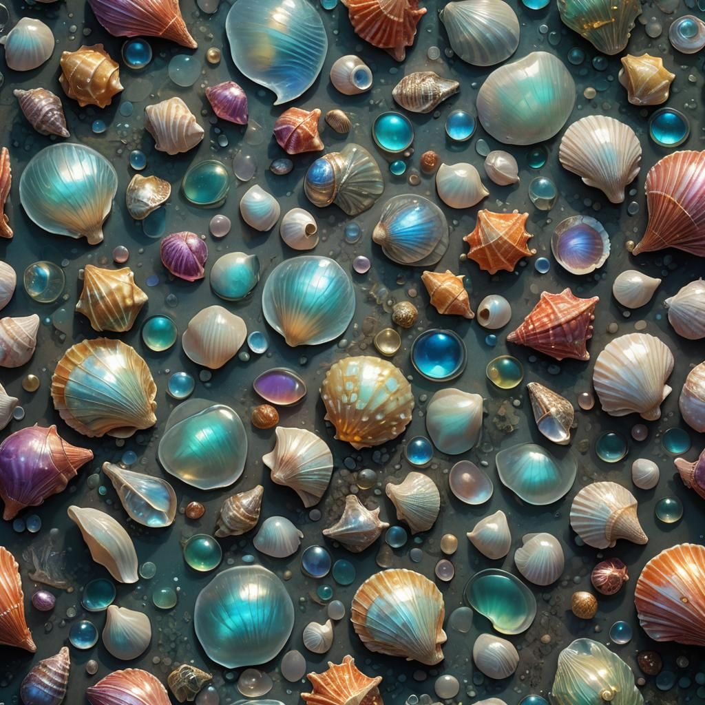 Glass Seashells Glisten in an Iridescent Glow
