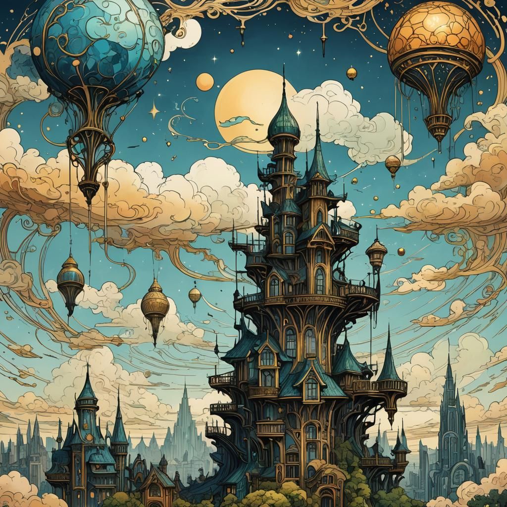 Skyscape Sky: Digital Art Nouveau Solarpunk Aesthetic