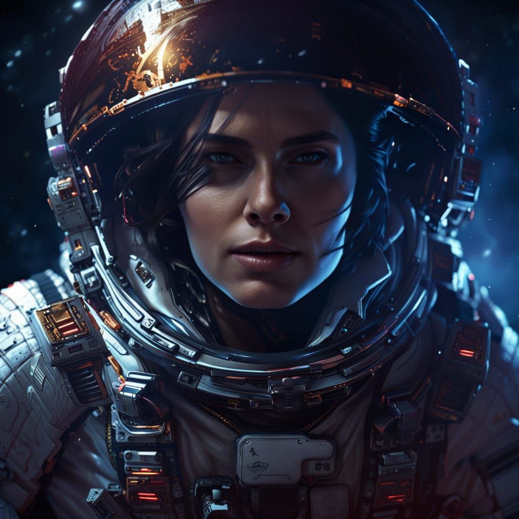 Beautiful woman astronaut in space.