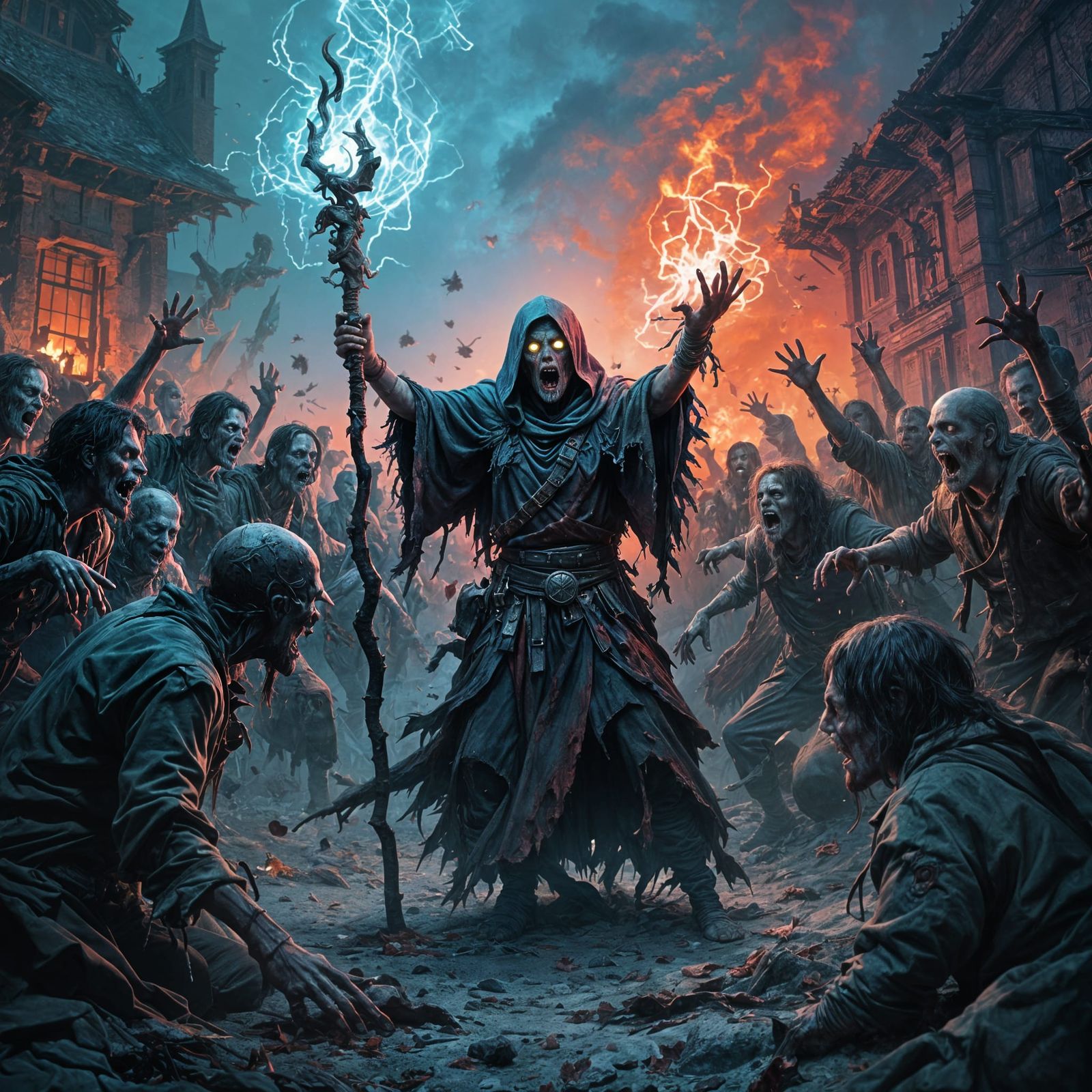 Zombie Wizard Controlling Undead Horde: Fantasy Concept Art