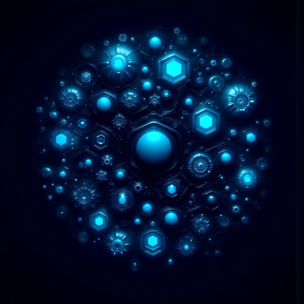 Futuristic Neon Blue Icon Grid in Mead Style