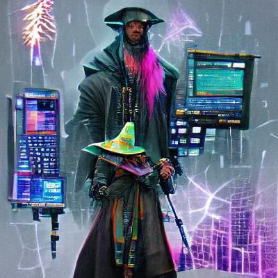 Cyberpunk Wizard Casting a Spell