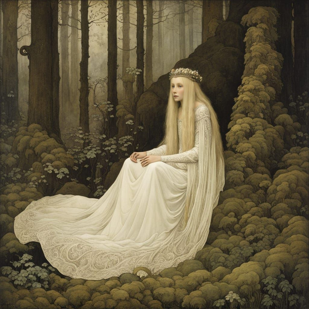 Princess and Troll in Forest, Bauer Style