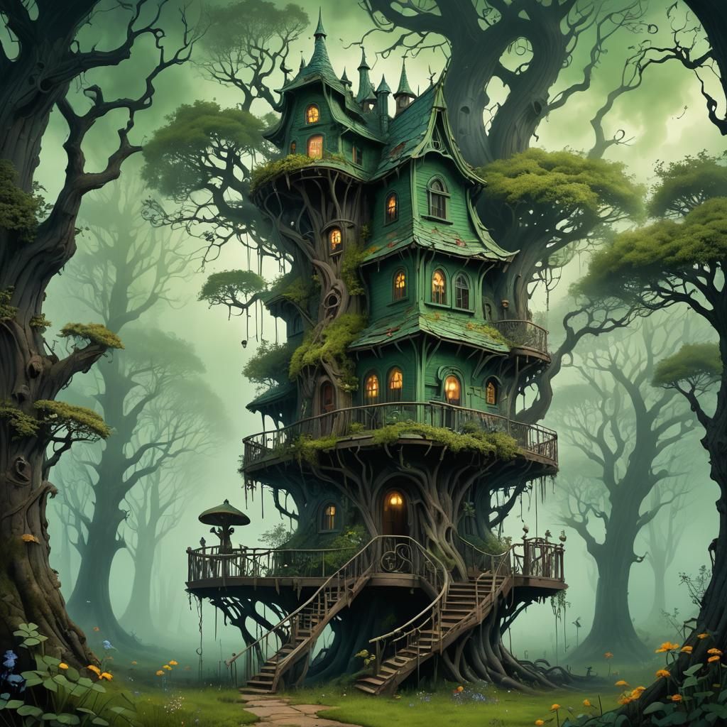 Wicked Witch's Treehouse: Art Nouveau, Tim Burton Style
