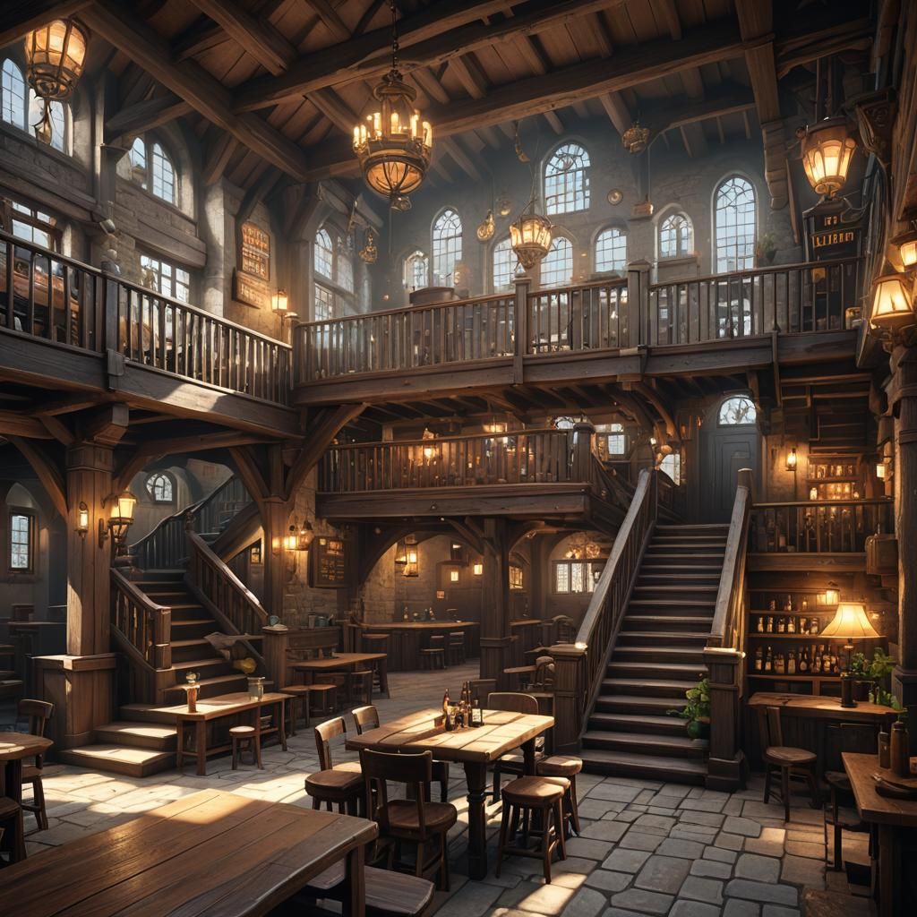 Epic Tavern Interior in 3D Game Cinematic Style
