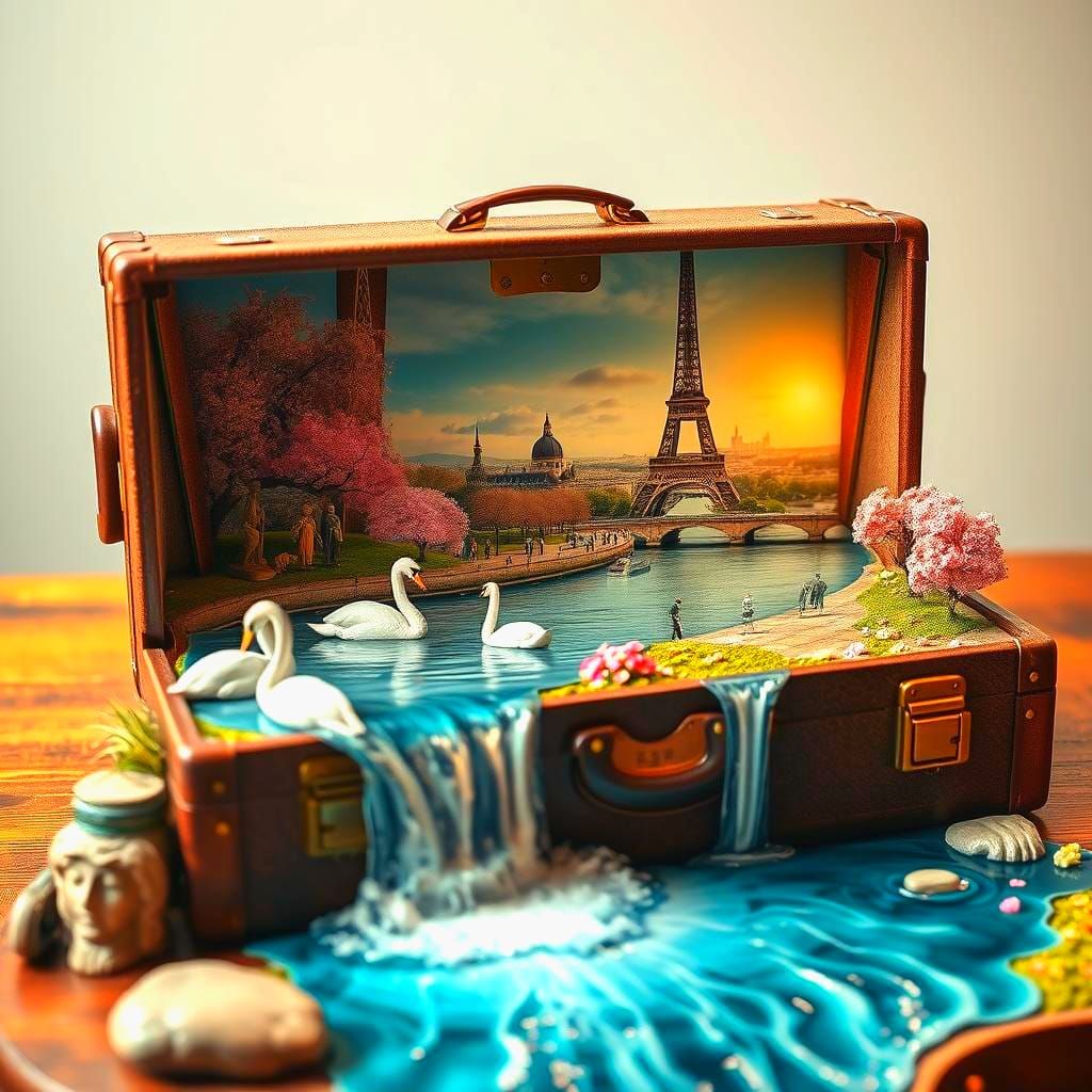 Surreal Paris Diorama in Traveler's Trunk
