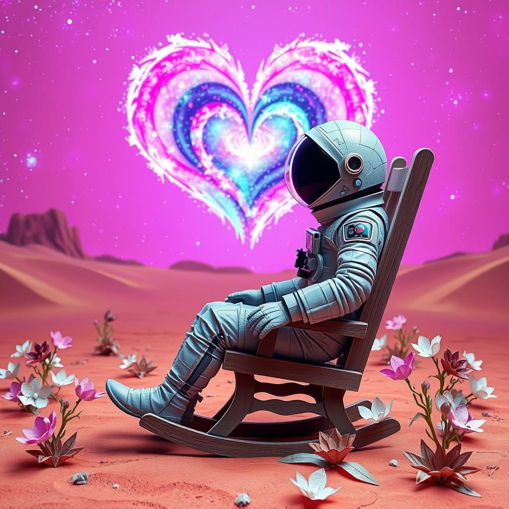 Astronaut Contemplates Nebula Surrounded by Origami, Synthwa...