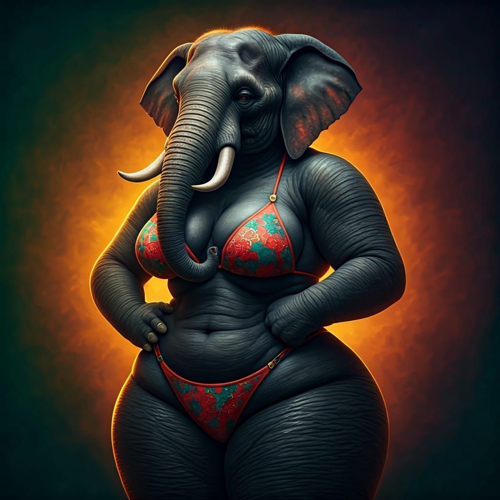 Confident Elephant Woman in Bikini Concept Art
