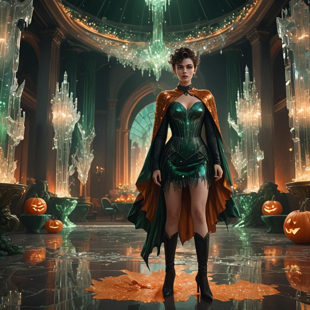 Woman in Crystal Dress in Grand Ballroom