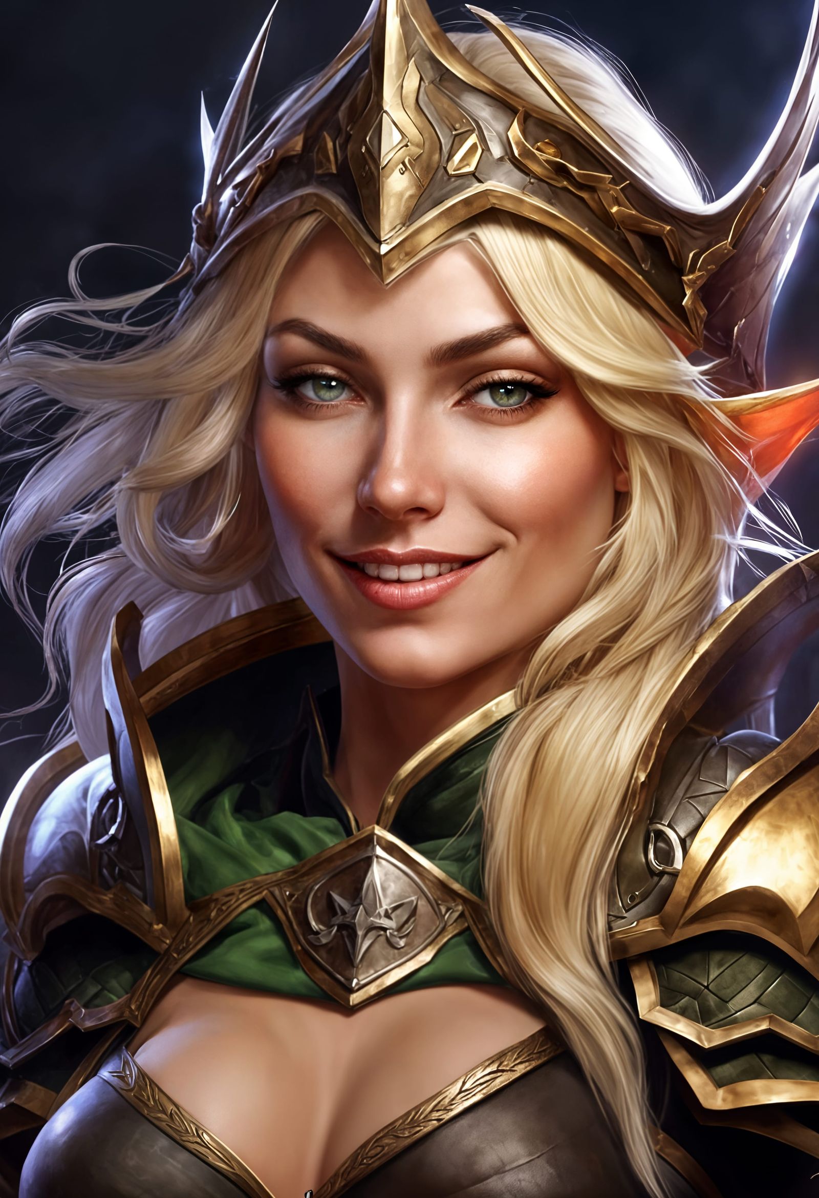 Smiling Blonde Elf Ranger in Dark Fantasy Style