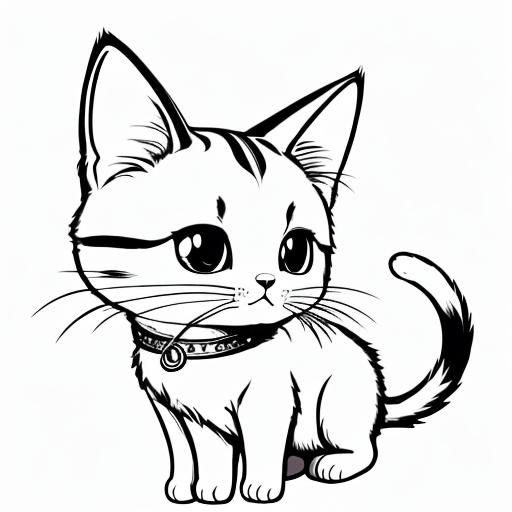 Chibi Cat Coloring Page Line Art