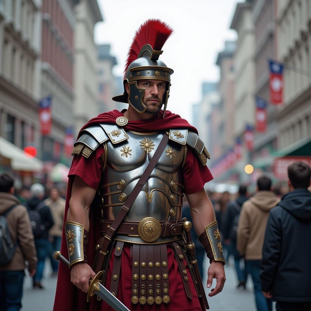 Lost Legionary: Roman Soldier in Modern City