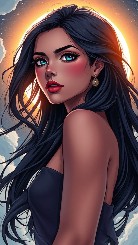 Exquisite Manga Illustration of Woman During Eclipse