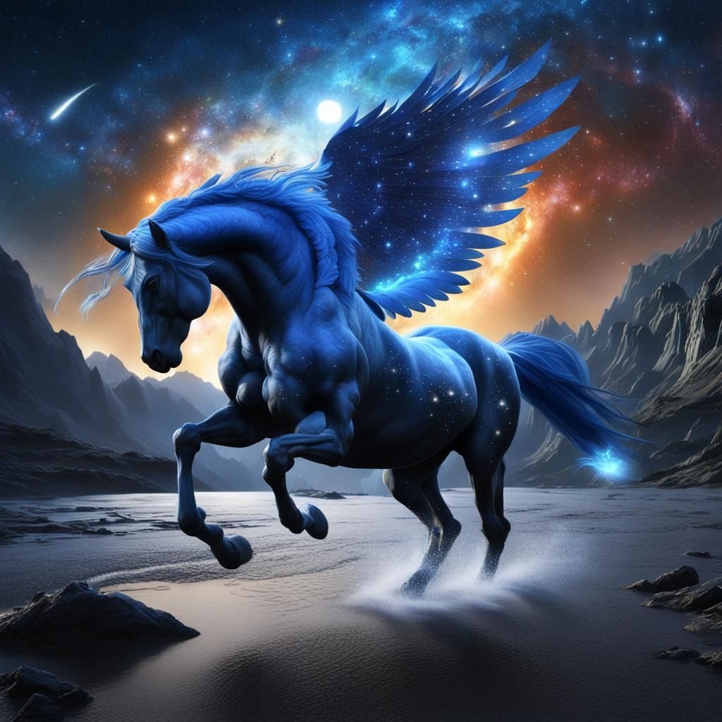 Blue Pegasus Prancing Through the Milky Way