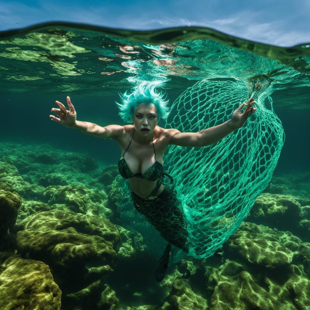 Mermaid's Underwater Escape in Bioluminescent Light