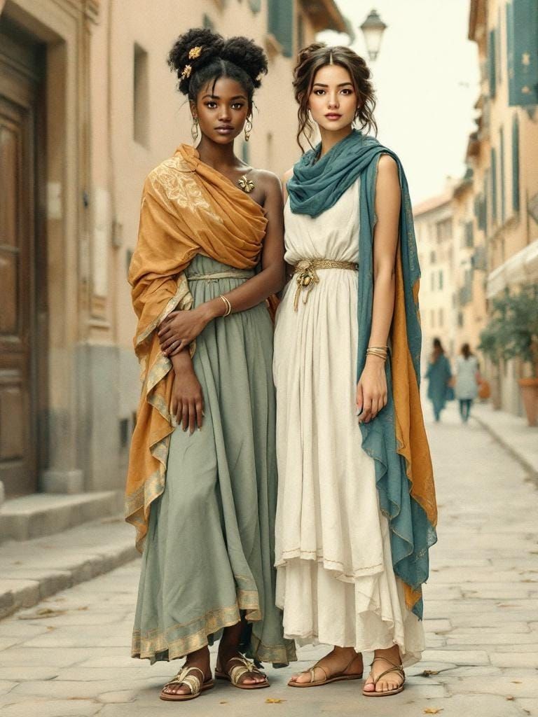 Two Women in Greek Attire, Arthur Rackham Style