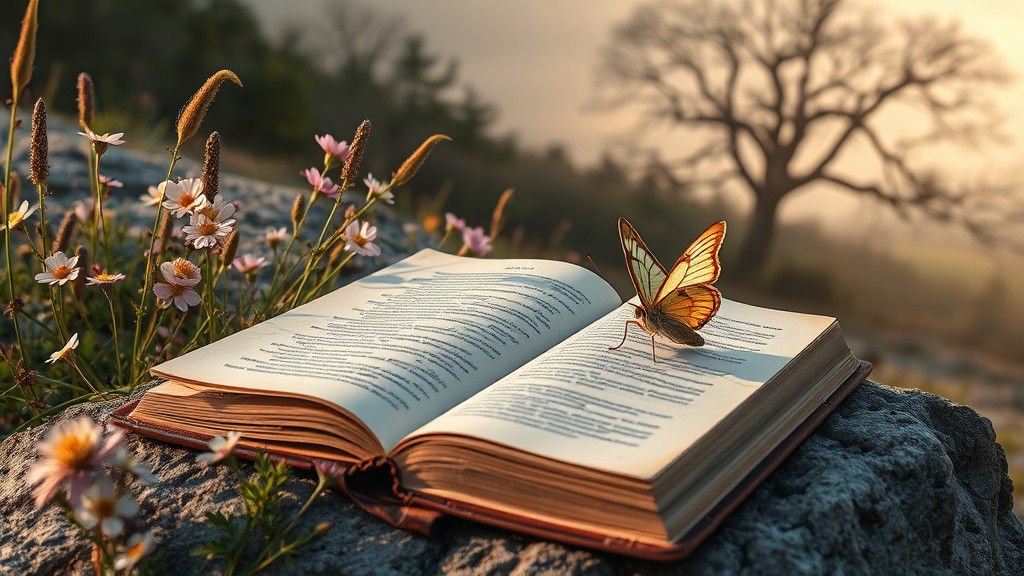 Pastel Wildflowers Surround Open Book in Impressionistic Sty...