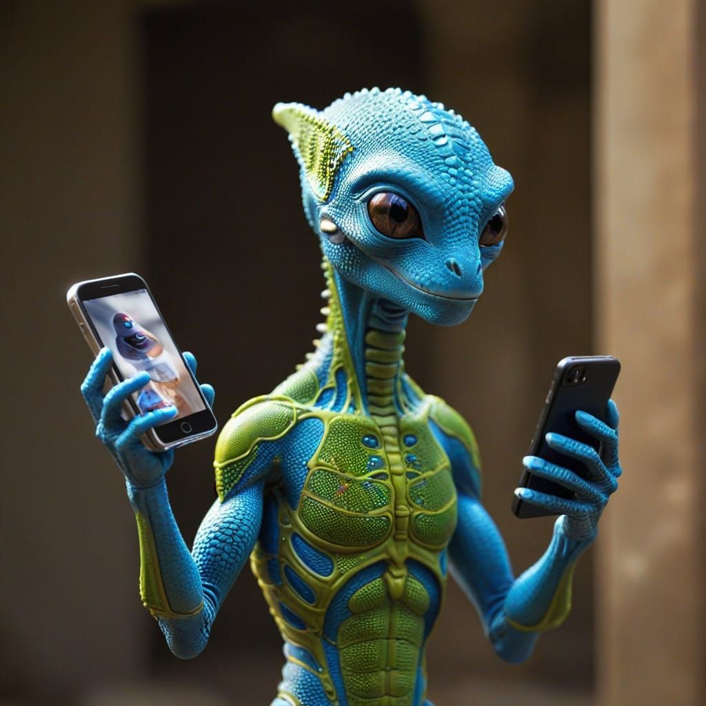 Alien Gecko Hybrid with Smartphone