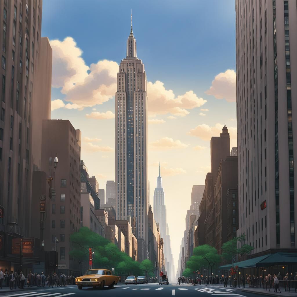 Rockefeller Center and Empire State Building in Anime Style