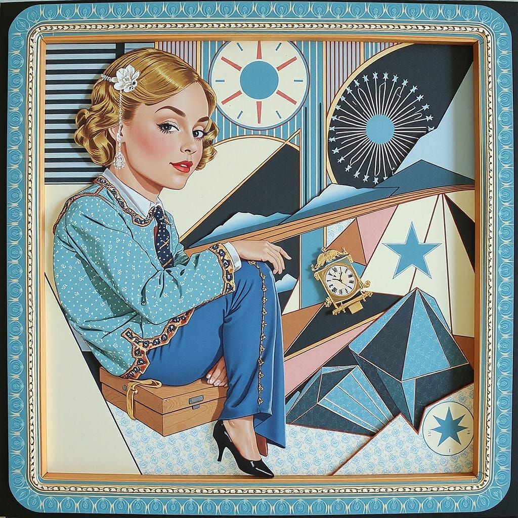 Art Deco Paper Art with Glitch and Op Art Elements