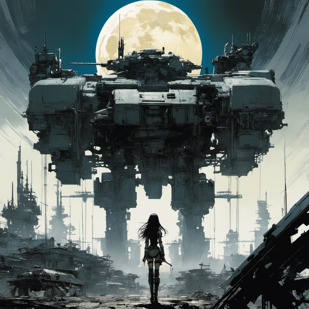 Cyborg Woman in Post-Apocalyptic Landscape