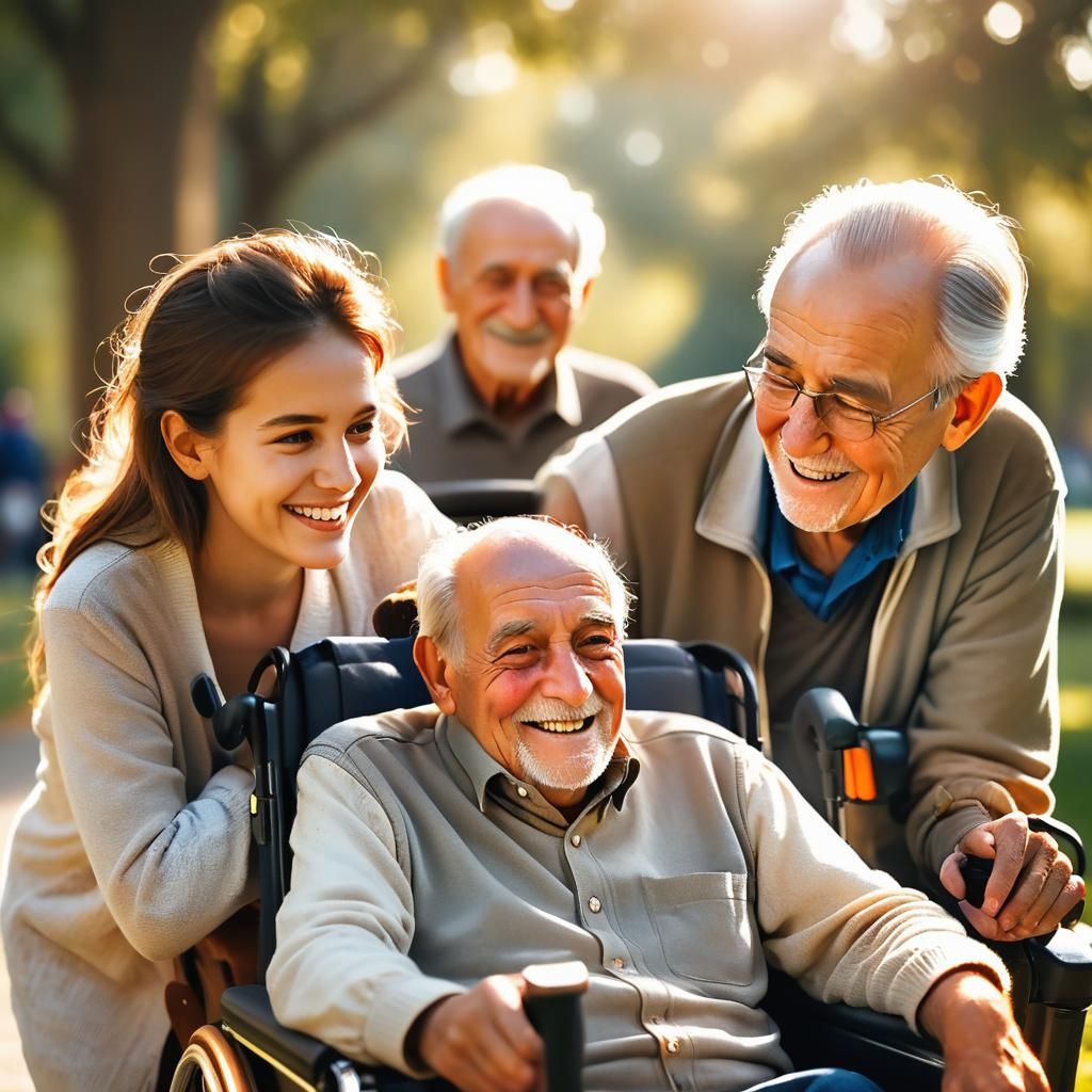 Heartwarming Portrait: Girl and Grandfather in Park