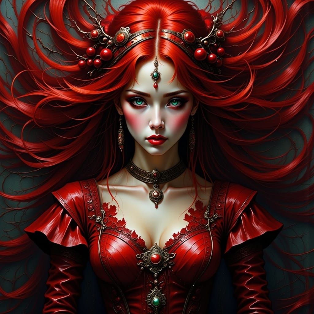 Gothic Dark Redhead in a Vibrant Impasto Style
