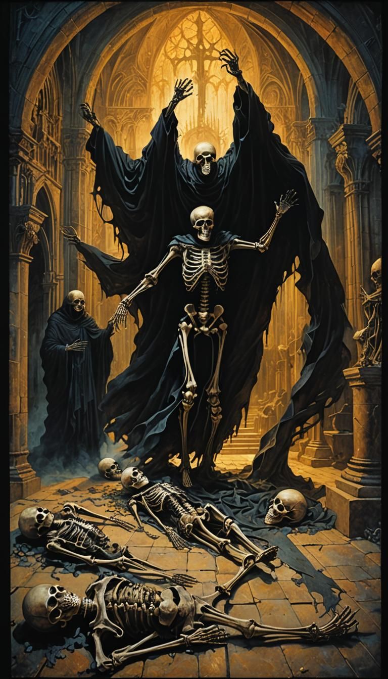 Macabre Dance of Death in Gothic Cathedral