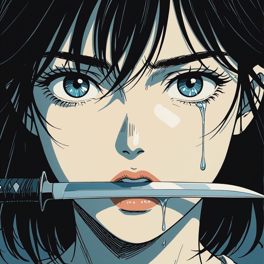 Manga Girl's Emotional Tear and Hidden Blade