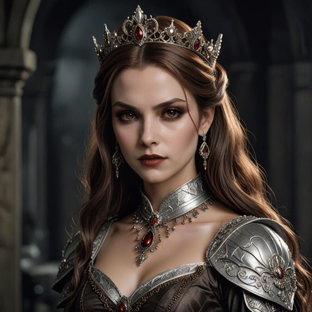 Vampire Queen in Regal Bronze and Silver Attire