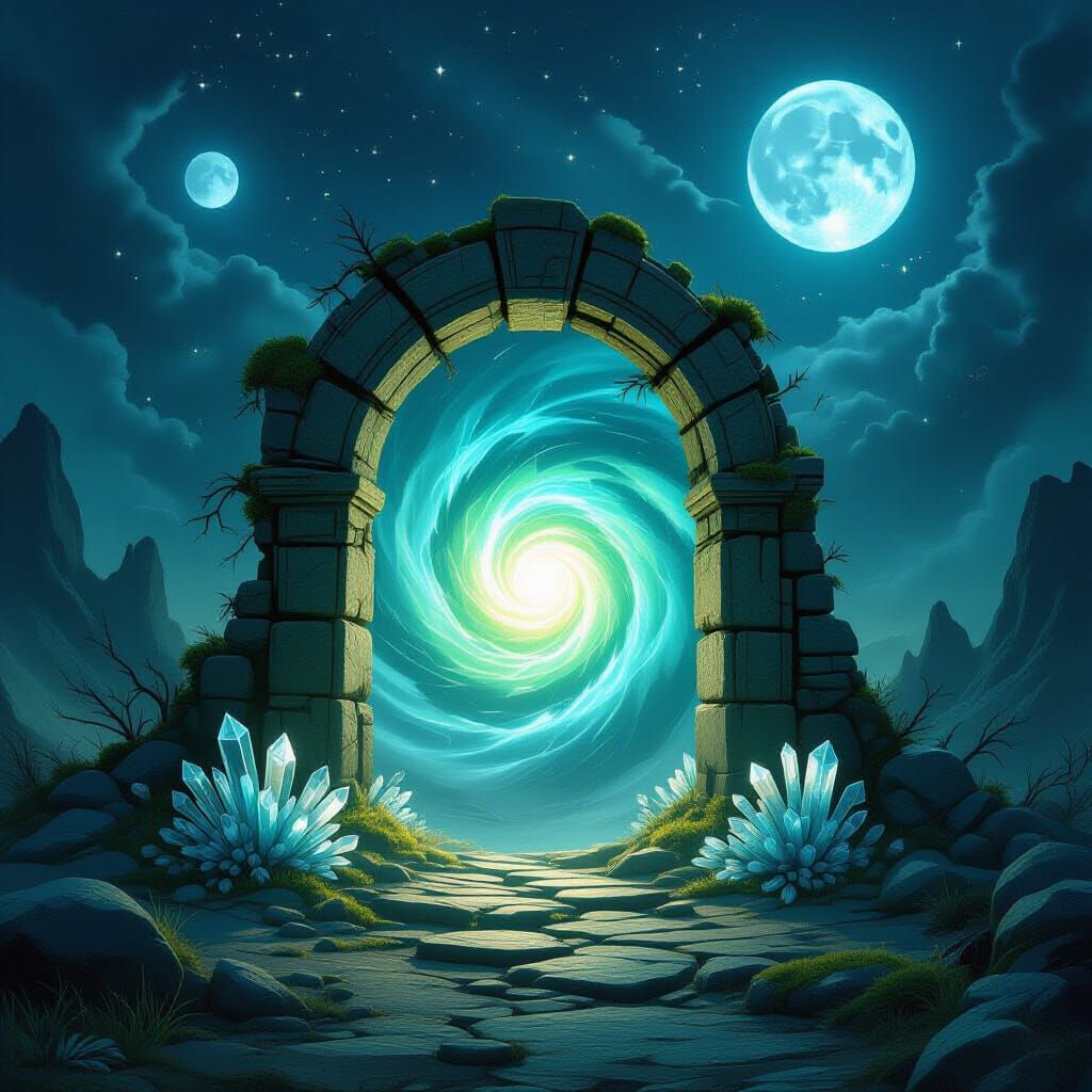 Mystical Portal on Alien Moon: Dark Fantasy Art