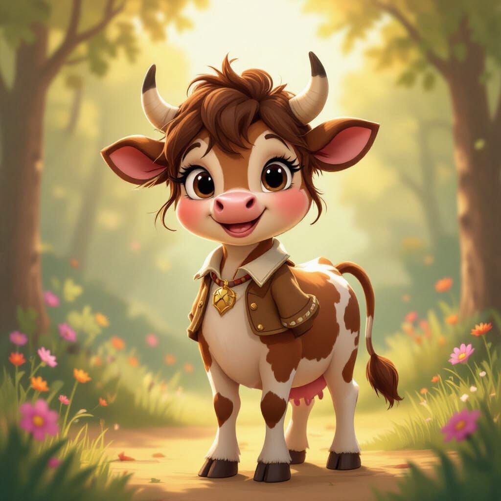 Attractive Cow Girl in Stylish Outfit, Storybook Illustratio...