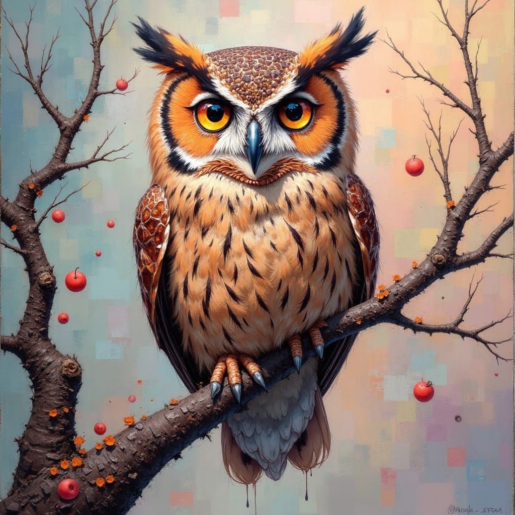 Steampunk Chocolate Owl in Impressionist Pastel Style