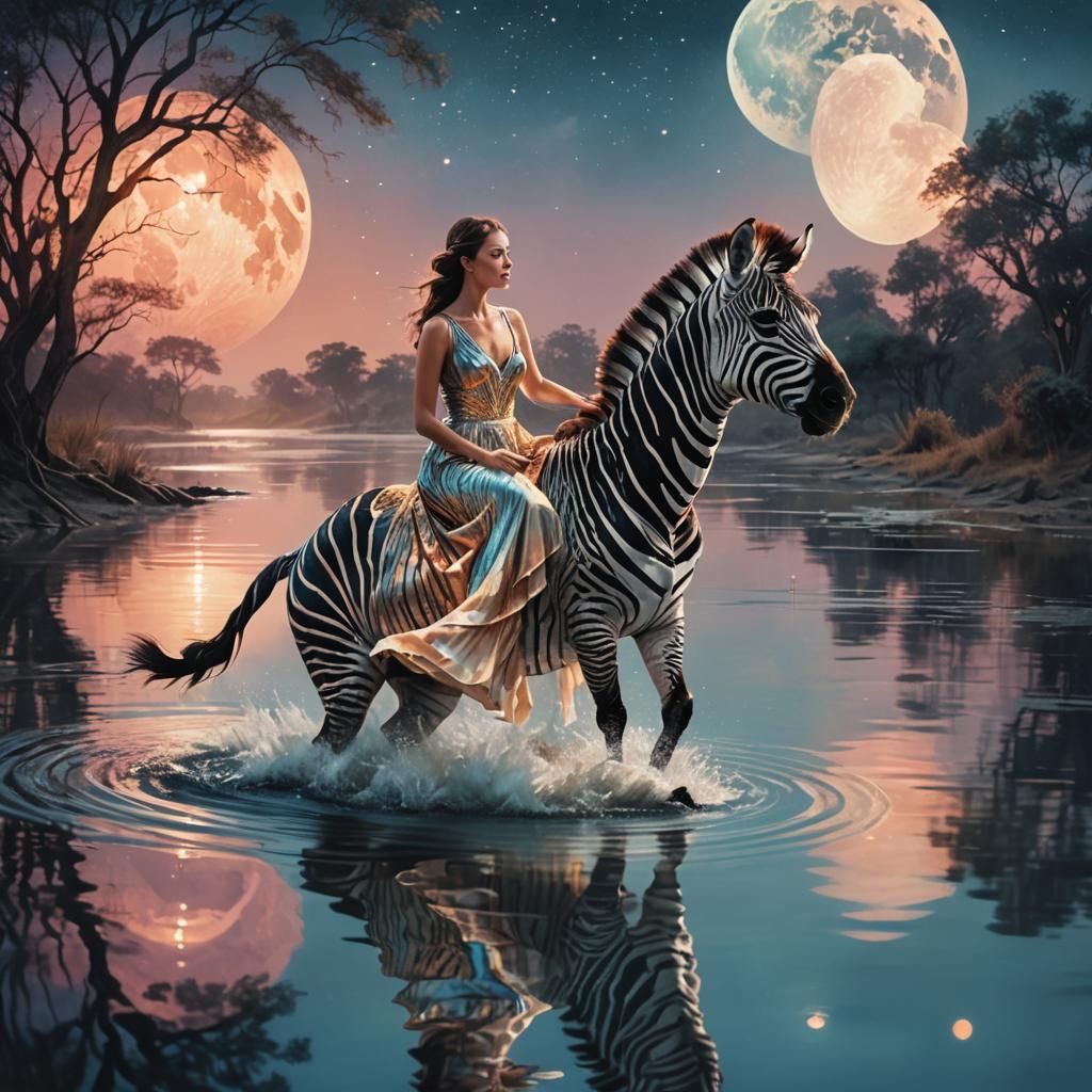 Woman on Zebra in Alien Landscape as Digital Painting