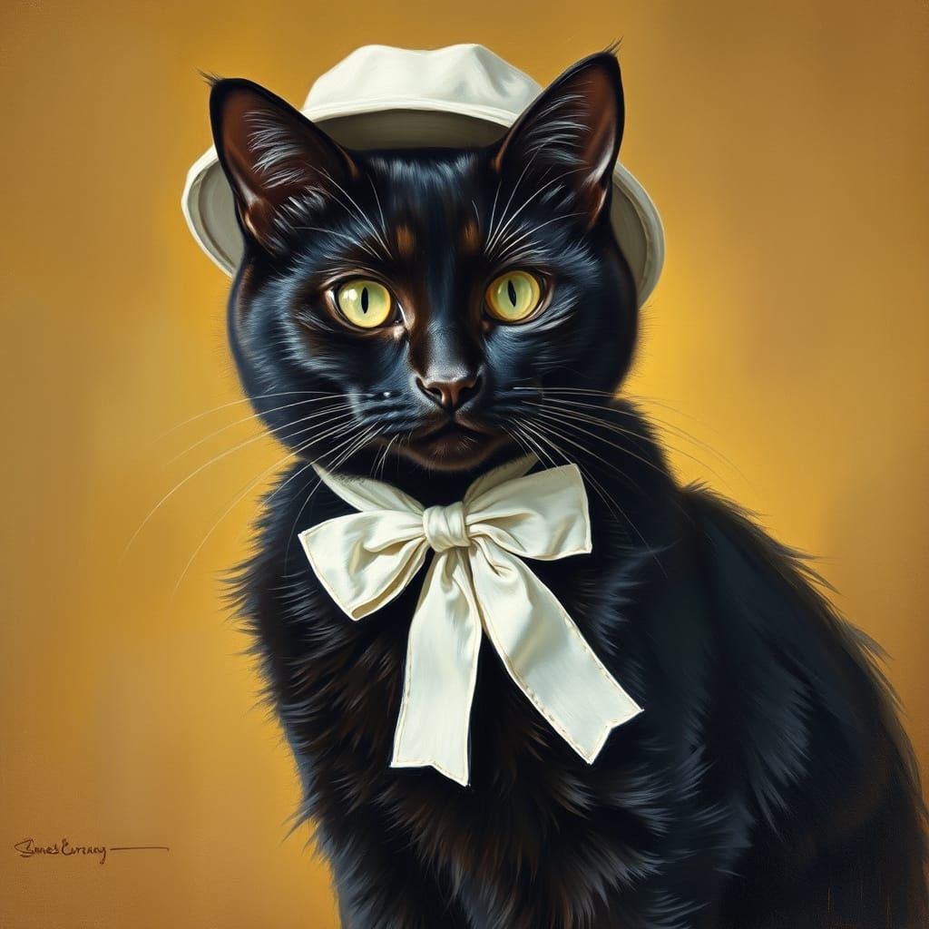 Regal Black Cat in Elegant 19th-Century Portrait Style