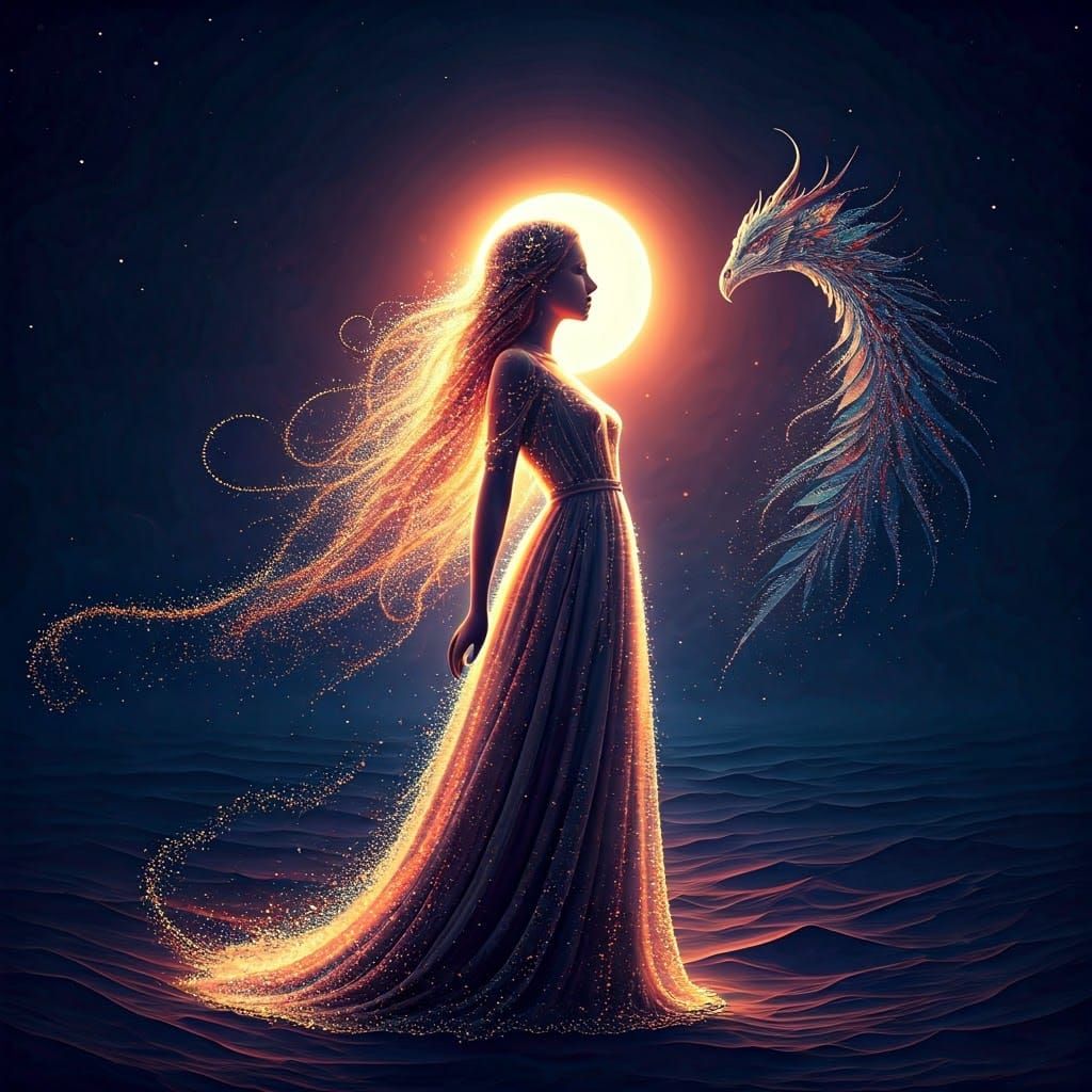 Celestial Woman in Lunar Eclipse, Ethereal Fantasy
