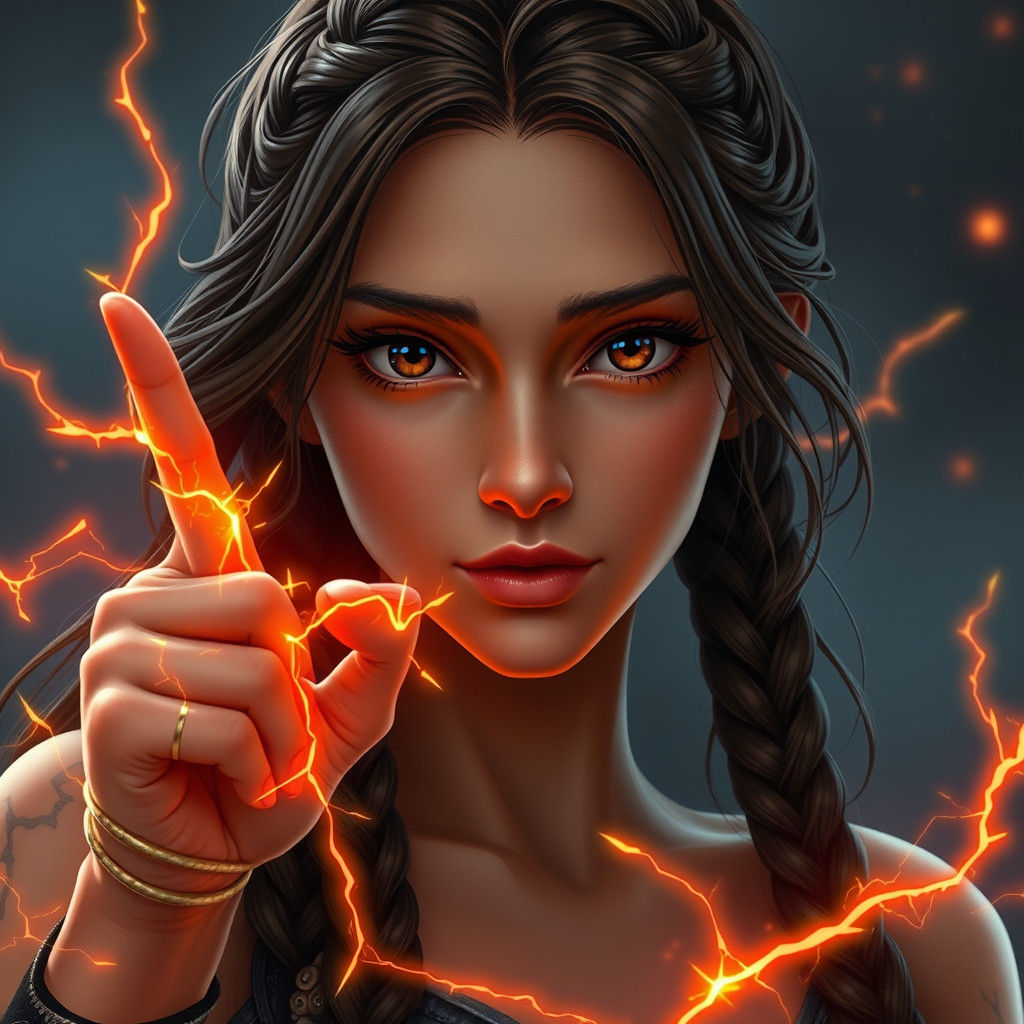 Electrifying Heroine with Flowing Braids, Fantasy Concept Ar...