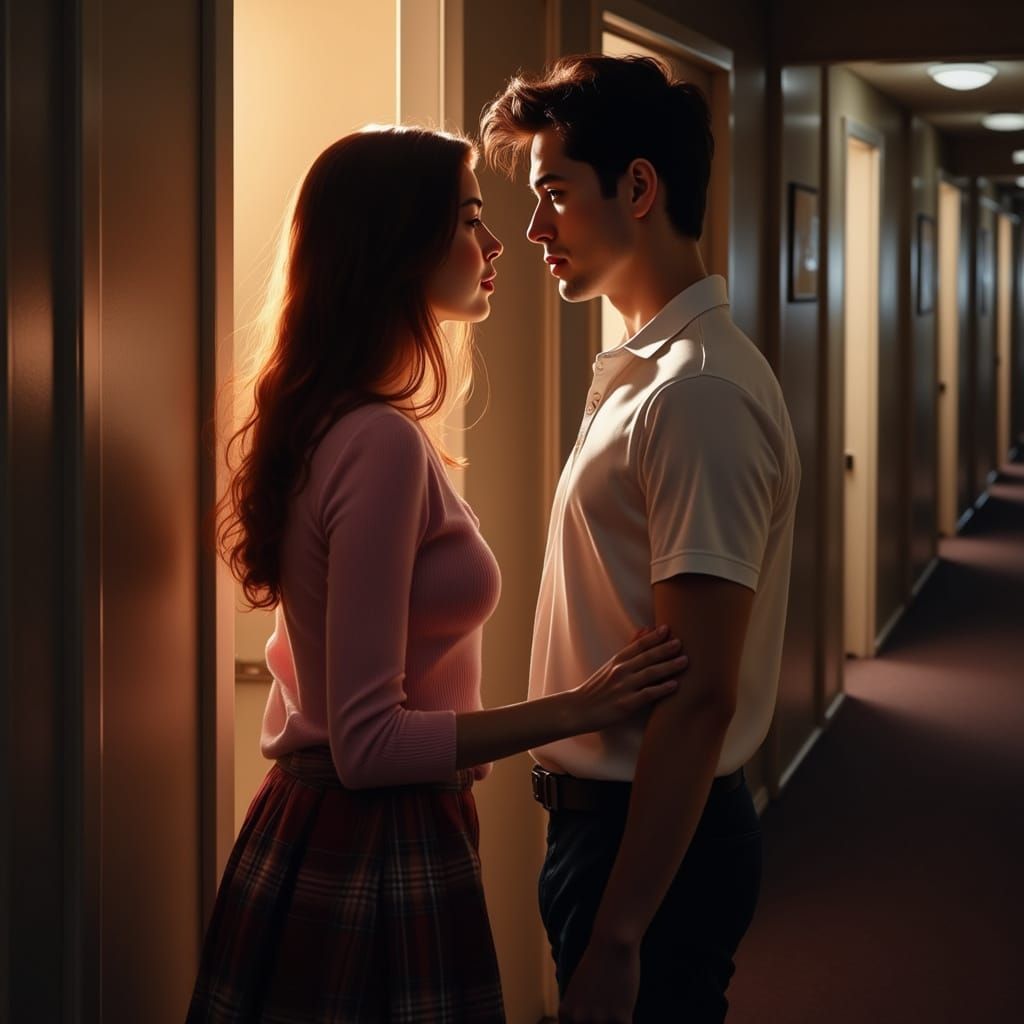 College Student Ponders Invitation in Soft, Pastel Hues