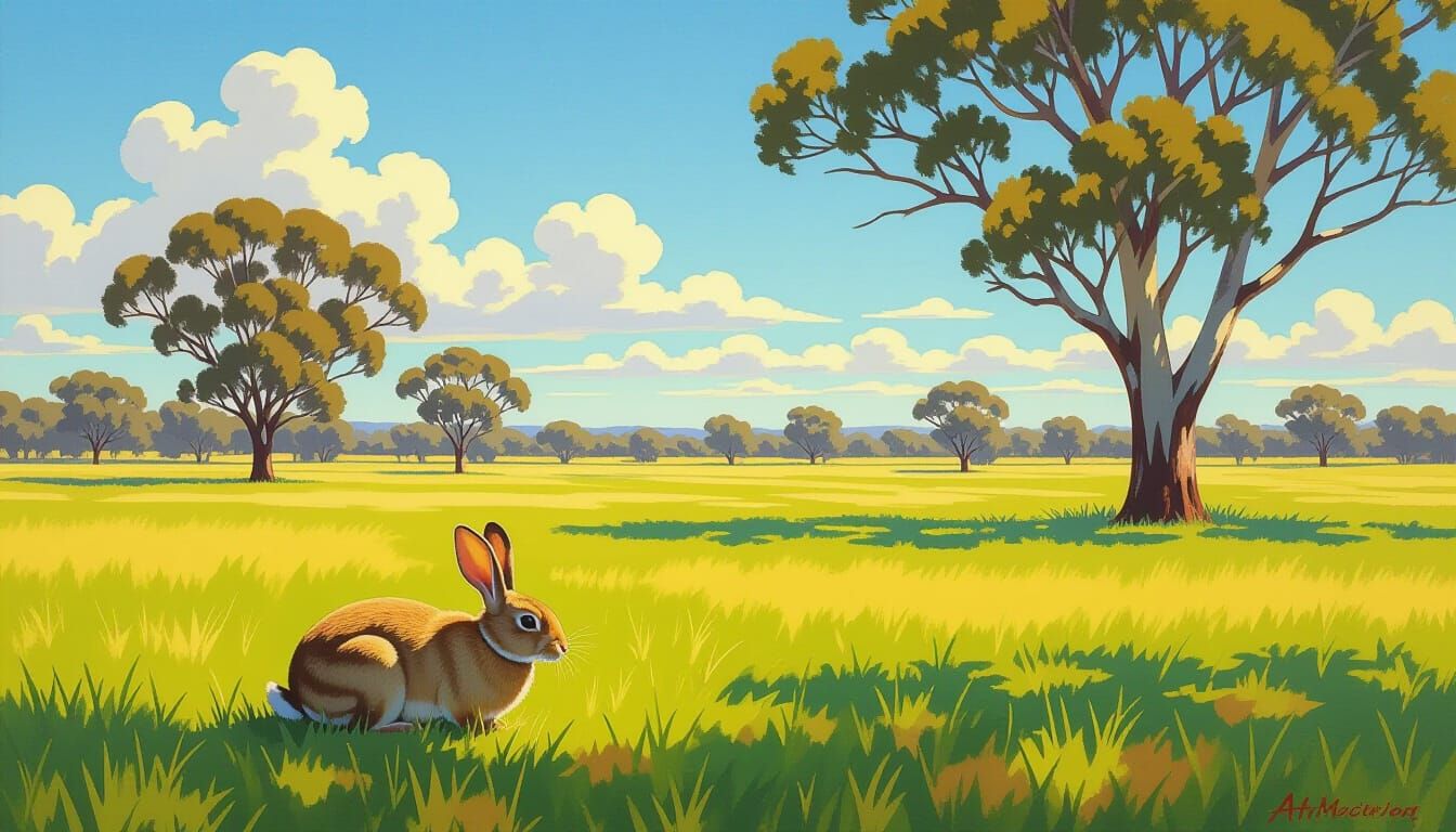 Fluffy Rabbit Grazing in Australian Outback