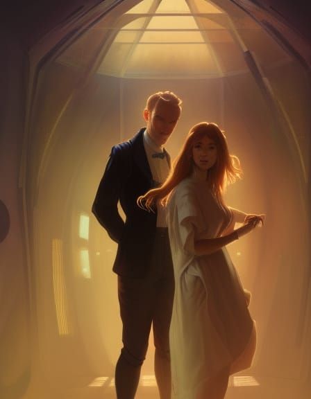 Victorian Couple in TARDIS: Detailed Artstation Portrait