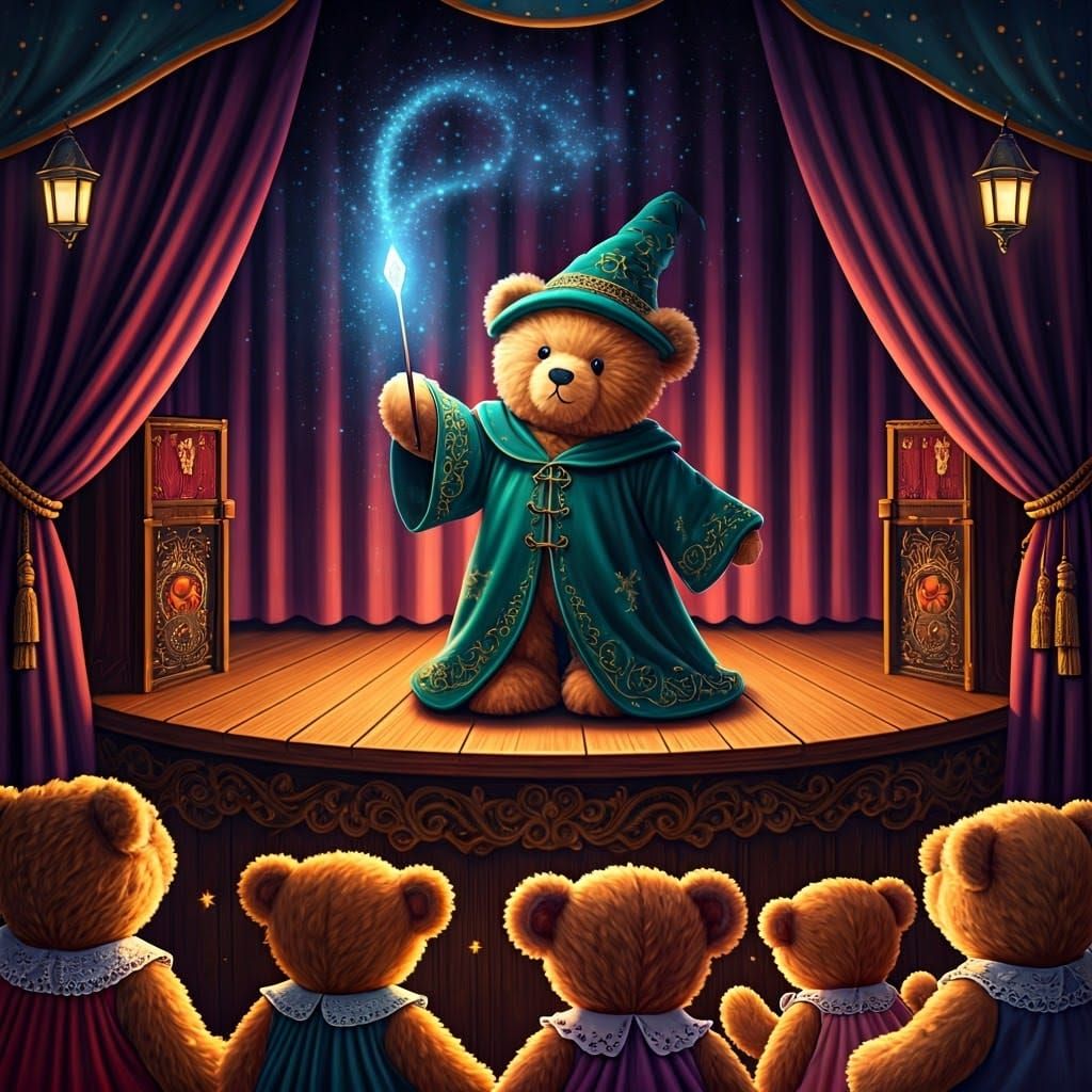 Teddy Bear Wizard Performing Magic Trick