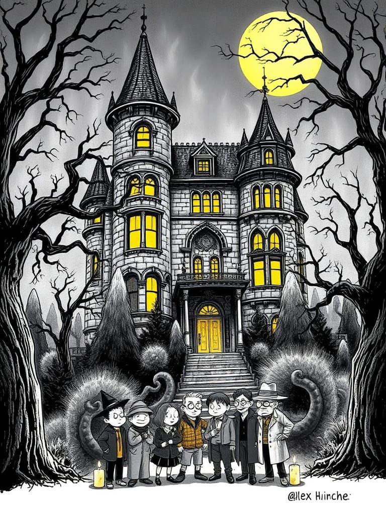 Macabre Mansion Mystery in Whimsical Ink